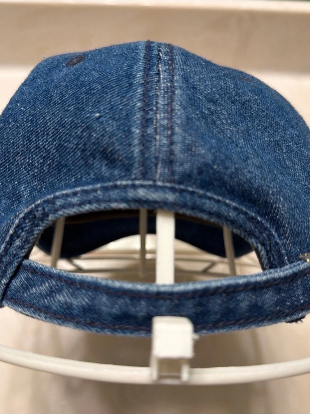True Religion Blue Denim Baseball Cap with Embroidered Buddha Guitar